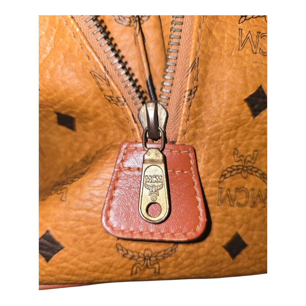 MCM Vintage Monogram Logo Visetos Boston Bag Tan Leather PVC Handbag, WI… - Picture 13 of 17